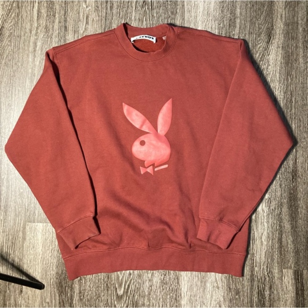 PLAYBOY Men's Maroon Crewneck Sweater